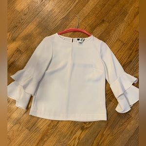 J. Crew white top, ruffle sleeve, size 4
